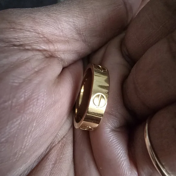 Steel Gold Tone Accent Love Ring Band Model 6
